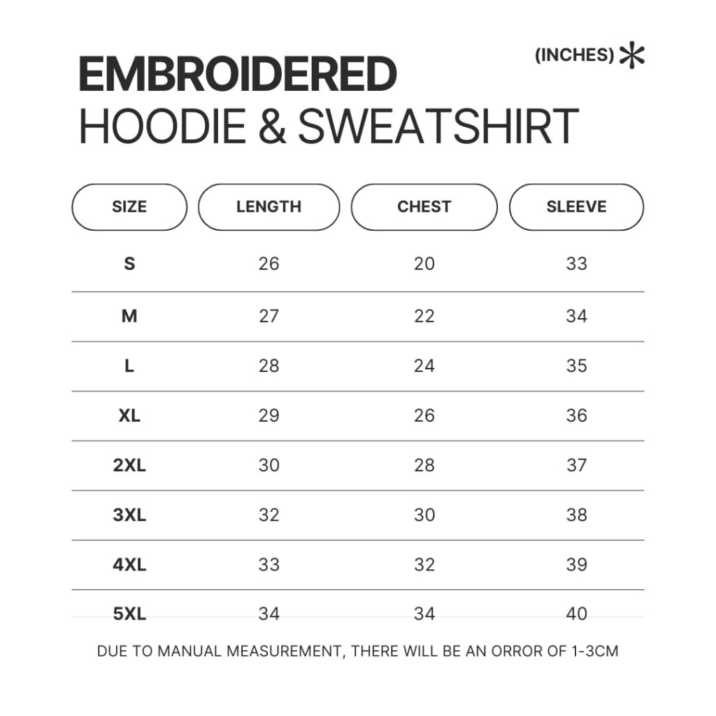 Embroidered Hoodie Sweatshirt Size Chart - Photographer Gifts