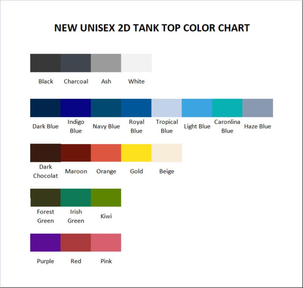 tank top color chart - Photographer Gifts