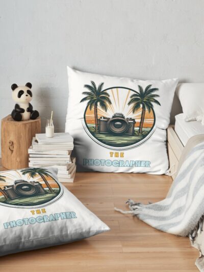 Vintage Beach Photographer Throw Pillow Official Photographer Merch