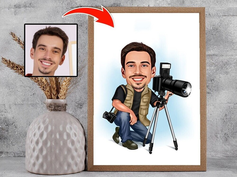 Photographer Caricature Portrait Drawing from Photo